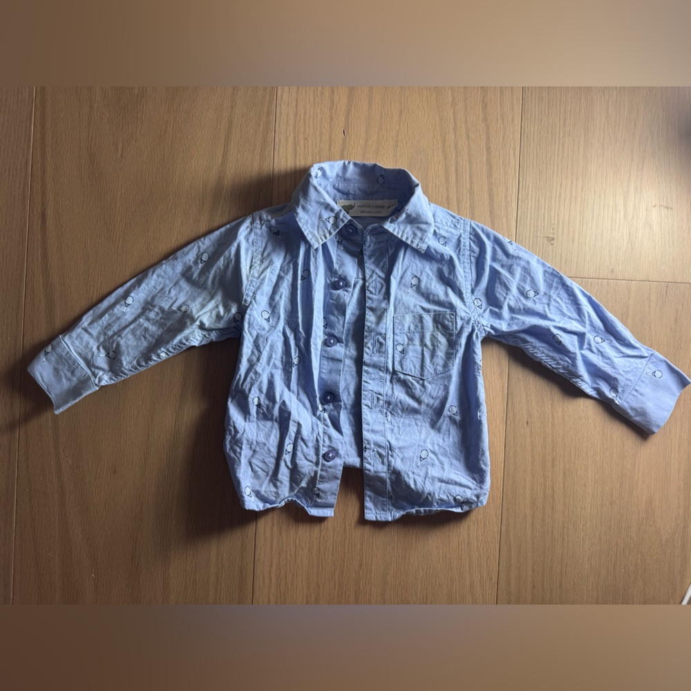 Monica + Andy Light Blue Button-Up Shirt with Tennis Racquet Print 9-12M